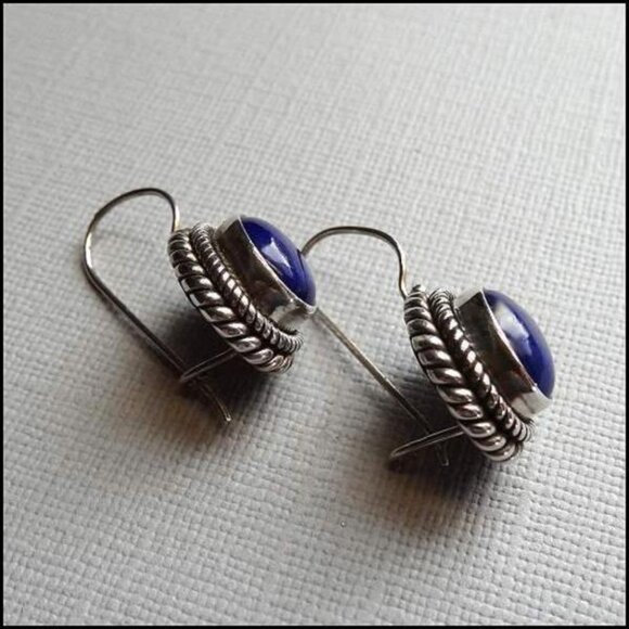 Petite Lapis Lazuli 925 Sterling Silver Pierced Earrings 16631 - Picture 5 of 6